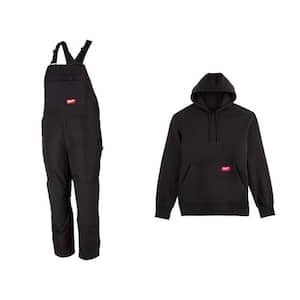 Men's Medium Tall Black FREEFLEX Insulated Bib Overalls and Large Black Mid Weight Hoodie (2-Pack)