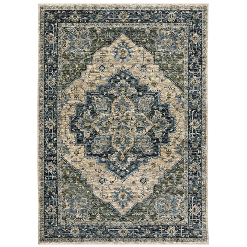 Ambrose Blue Doormat 3 ft. x 5 ft. Center Oriental Medallion Polyester Fringe Edge Indoor Area Rug price history on PriceWatchPro