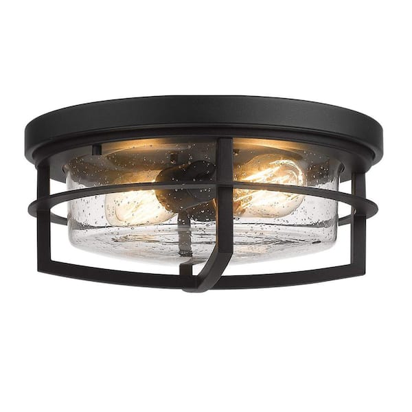 JAZAVA 13 in. 2 Light Farmhouse Flush Mount