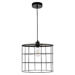 1-Light Industrial Hanging Cage Pendant Lights, Vintage Open Retro Style, Black