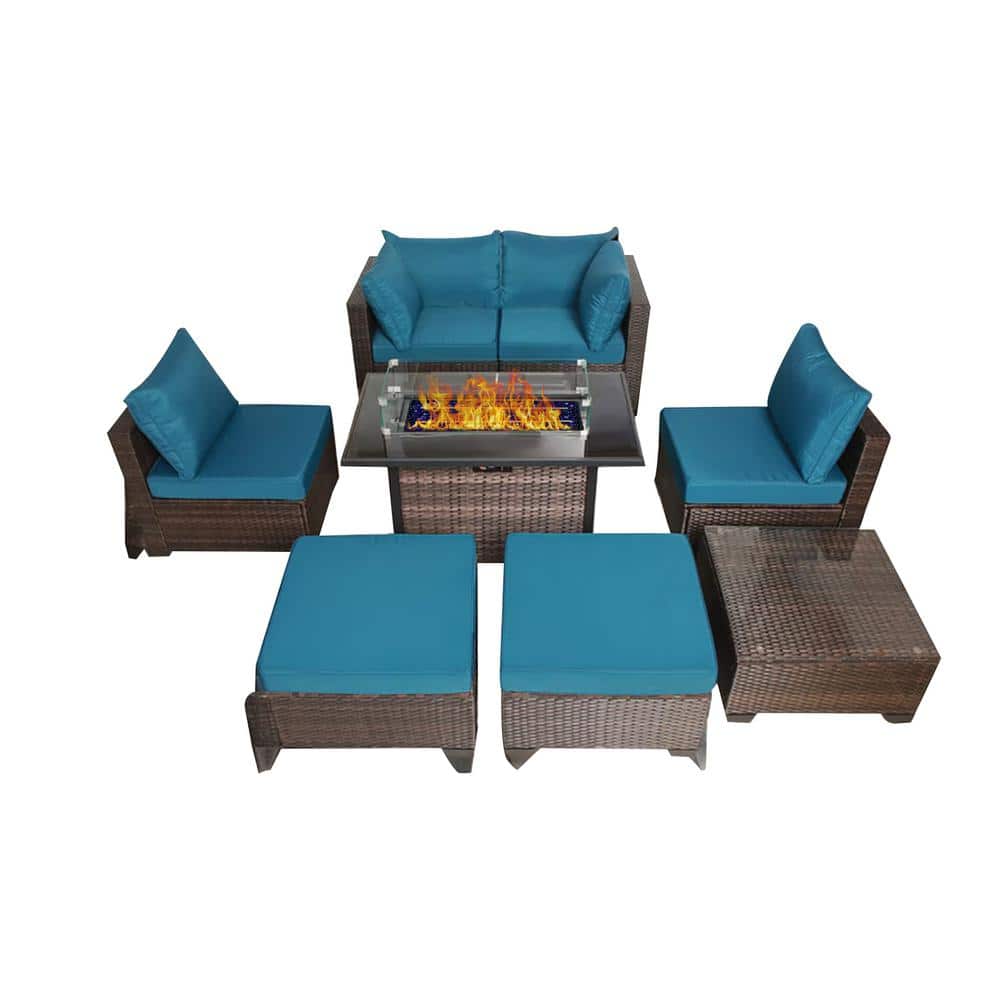 8-Piece Dark Brown PE Wicker Outdoor Conversation Sectional Sofa Set with L