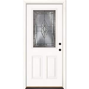 33.5 in. x 81.625 in. Sapphire Patina 1/2 Lite Unfinished Smooth Left-Hand Inswing Fiberglass Prehung Front Door