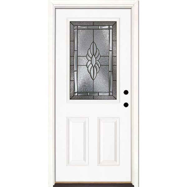 33.5 in. x 81.625 in. Sapphire Patina 1/2 Lite Unfinished Smooth Left-Hand Inswing Fiberglass Prehung Front Door