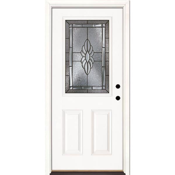 Feather River Doors 37.5 in. x 81.625 in. Sapphire Patina 1/2 Lite Unfinished Smooth Left-Hand Inswing Fiberglass Prehung Front Door