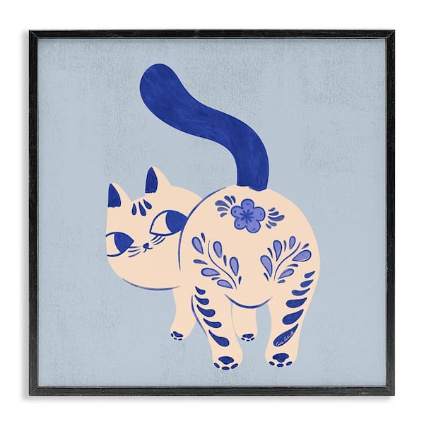 Stupell Industries Purrcelin Patterned Cat by Carrie Cantwell Black Framed Animal Giclee Art Print 24 in. x 24 in.