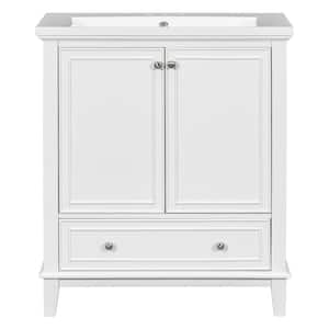 30 in. W x 18 in. D x 34.8 in. H Single Sink Freestanding Bath Vanity in White with White Ceramic Top