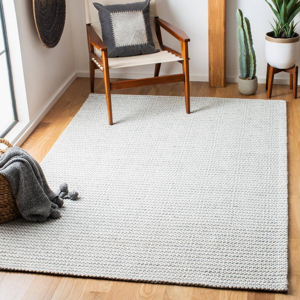 Light Grey and Ivory Rectangular Wool Flat Woven Rug, 3' x 5'