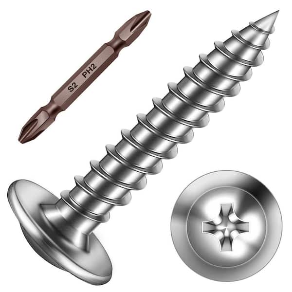 #8 x 1 in. 410 Stainless Steel Phillips Truss Head Self-Tapping Wood Screws (150-Pack)