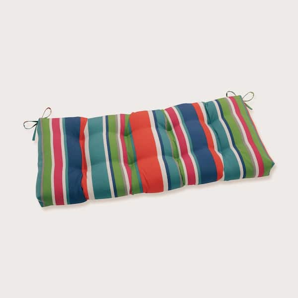 Pillow Perfect Striped Rectangular Outdoor Bench Cushion in Blue