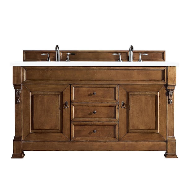James Martin Vanities Brookfield 60 in. W x 23.5 in. D x 34.3 in. H Bathroom Double Vanity in Country Oak with QuartzTop in Classic White