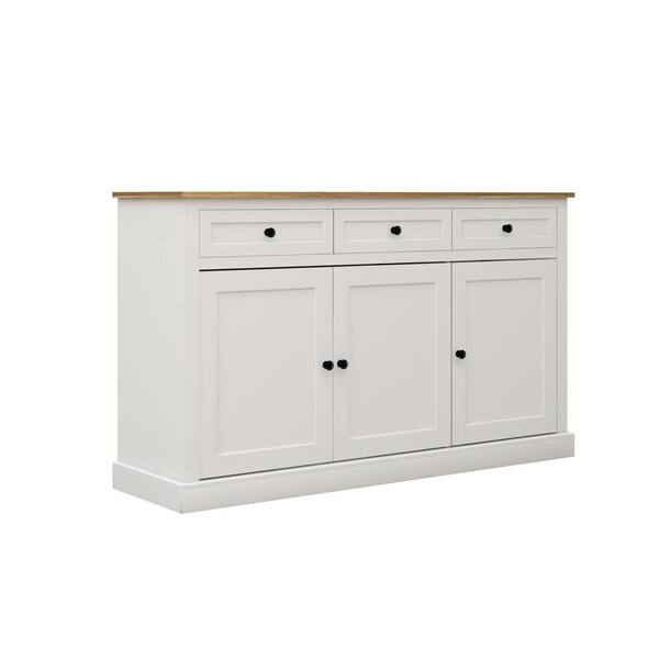 53.15 in. W x 14.96 in. D x 31.5 in. H White Buffet Cabinet Linen Cabinet with 3 Drawers and 3 Doors Adjustable Shelves