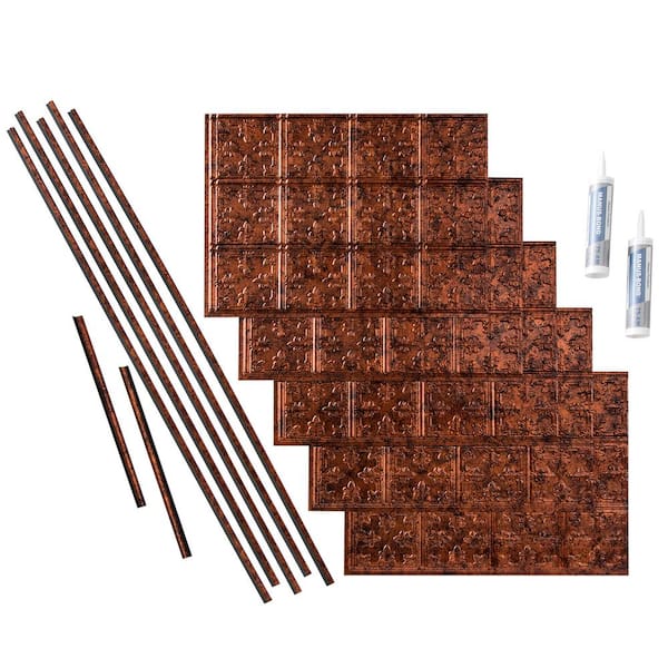 Fasade Traditional 10 18 in. x 24 in. Moonstone Copper Vinyl Decorative Wall Tile Backsplash 15 sq. ft. Kit