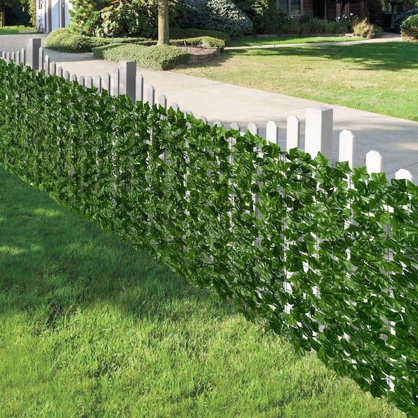 1 in. H x 39.4 in. W Green Artificial Ivy Hedge Panel Privacy Fence Screen Faux Leaf Outdoor Garden Decor