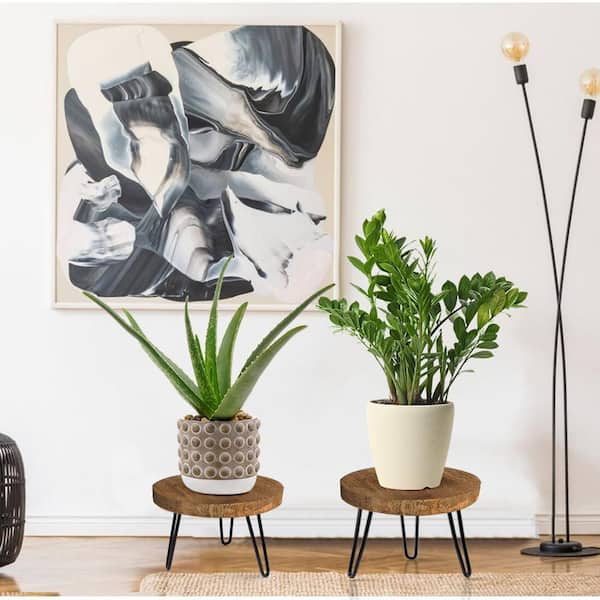 1 Tier Dark Brown Wood Round Sturdy Plant Stand Shelf with Outdoor