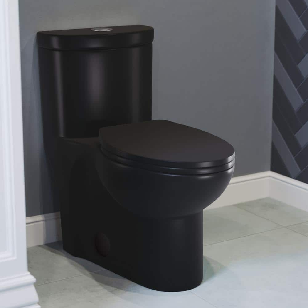 Sublime Matte Black Ceramic One-Piece Elongated Toilet