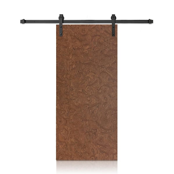 CALHOME 24 in. x 84 in. Dark Walnut Smooth Flush Hollow Core Veneer Composite Interior Sliding Barn Door with Hardware Kit