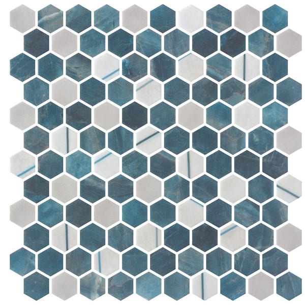 Avery Soar Blue 1 in. x 1 in. Honeycomb Polished Upcycled Glass Mosaic Floor and Wall Tile (10.34 sq. ft./Case)