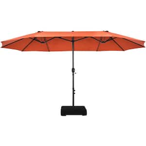 15 ft Double-Sided Patio Umbrella Market Twin Umbrella w/Enhanced Base Orange