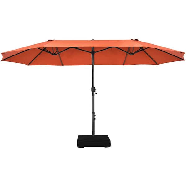 Gymax 15 ft Double-Sided Patio Umbrella Market Twin Umbrella w/Enhanced Base Orange