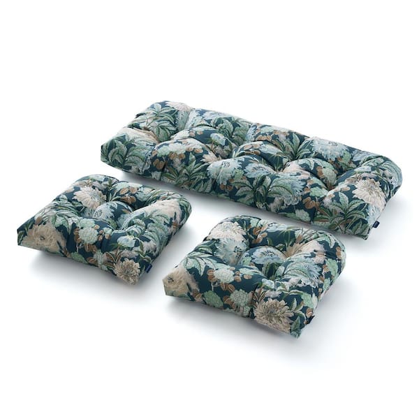 BLISSWALK 3-Piece Outdoor Chair Cushions Loveseat Outdoor Cushions Set Wicker Patio Cushion for Patio Furniture in Floral