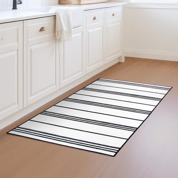 Stripe Black and White 3 ft. x 5 ft. Machine Washable Accent Rug