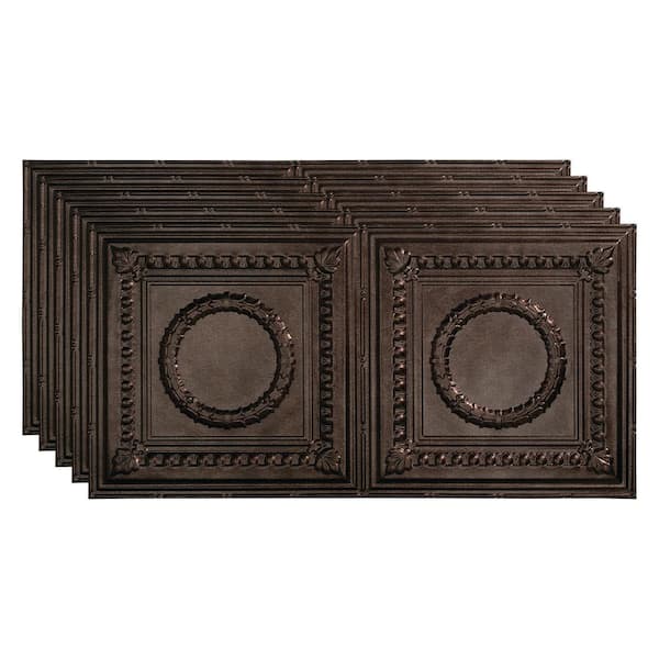 Fasade Rosette 2 ft. x 4 ft. Glue Up Vinyl Ceiling Tile in Smoked Pewter (40 sq. ft.)