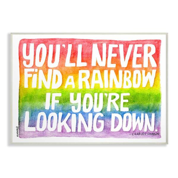 Stupell Industries 13 in. x 19 in. "Find A Rainbow Watercolor Typography" by Marley Ungaro Printed Wood Wall Art