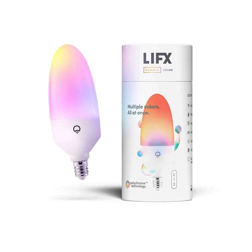 LIFX 40-Watt Equivalent B10 Smart RGB Wi-Fi E12 Candelabra LED Light Bulb, Works w/Alexa/Hey Google/HomeKit/Siri, Multi-Color -  LCCE12US