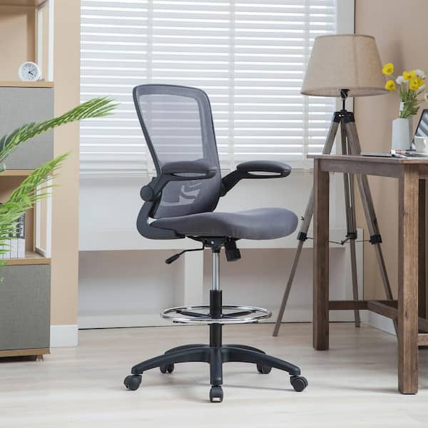 MAYKOOSH Black Flip-Top Ergonomic Mesh Drafting Swivel Desk Chair Lumbar  Support, Height Adjustable with Foot Ring 24860 - The Home Depot