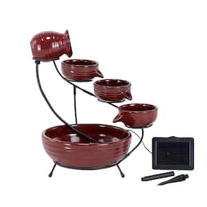 Lava Red Finish Lava Ceramic Solar Cascade Fountain