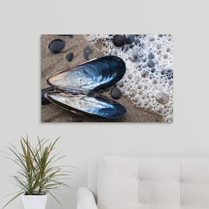 Waves Wash Over A Blue Mussel Shell On The Beach, Cannon Beach, Oregon by  Robert L. Potts Canvas Wall Art