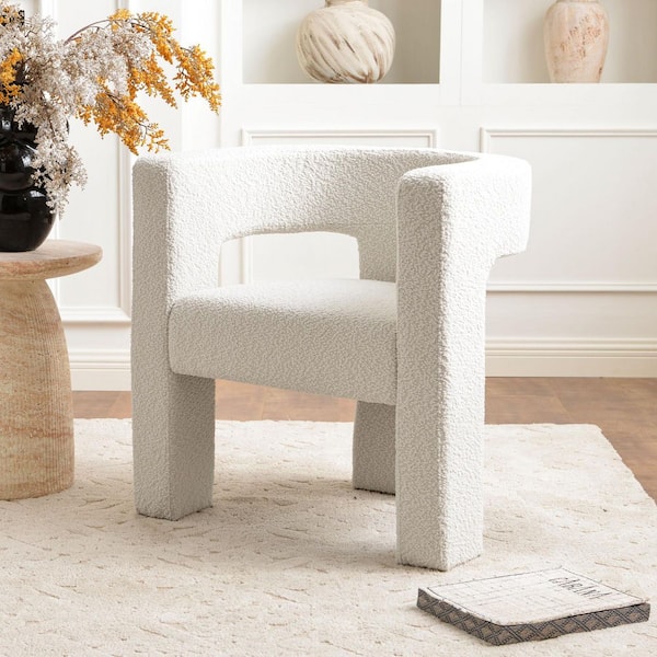 Beige 28 in. Wide Boucle Upholstered Square Arm Chair
