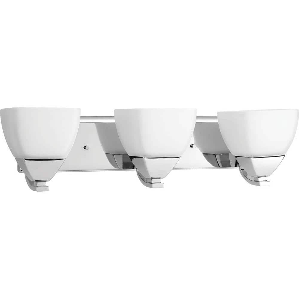 Polished Chrome 3-Light Bath Vanity with Etched Glass Shades