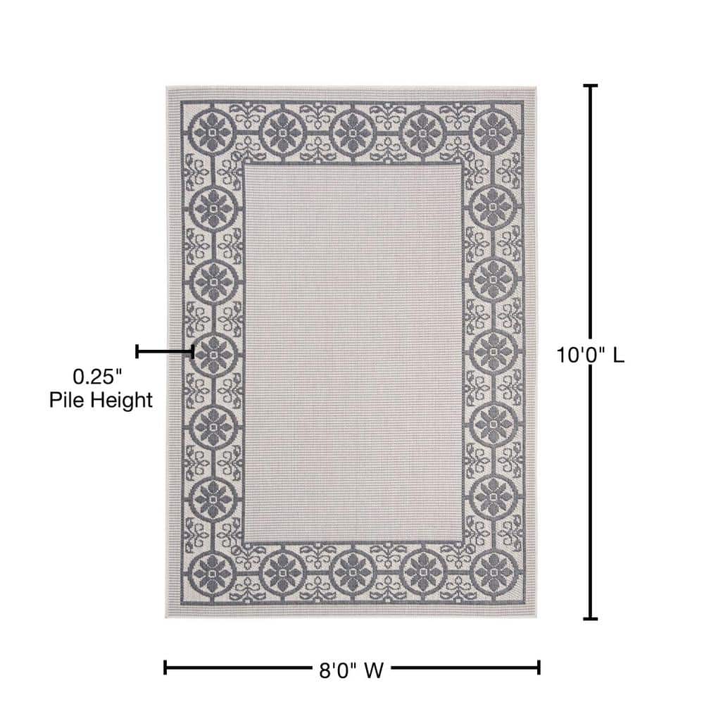 Ivory & Charcoal Geometric 8' x 10' Easy-Care Synthetic Area Rug