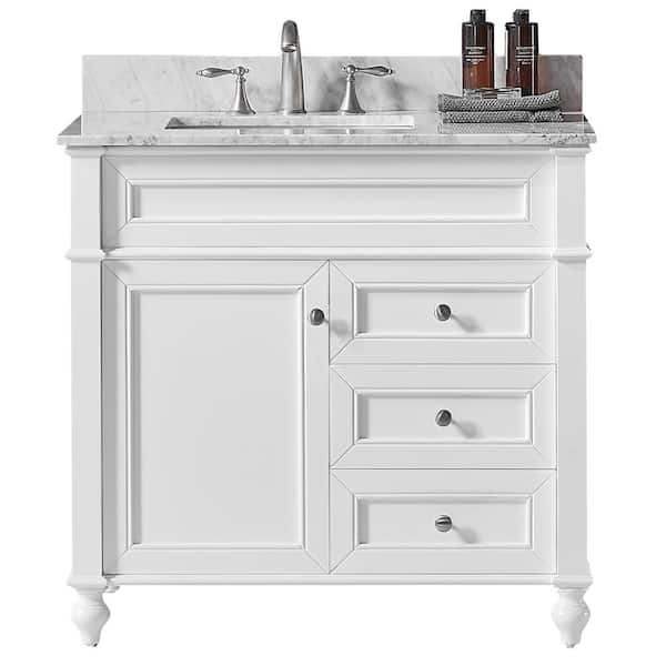 Exclusive Heritage Margaux 36 in. W x 22 in. D x 34.2 in. H Bath Vanity in White with Carrara Marble Vanity Top in White with White Basin