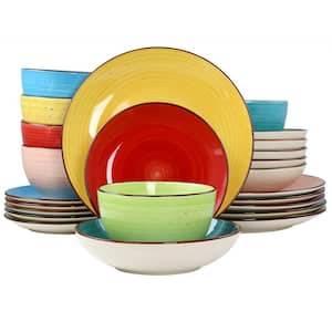 Sebastian 24 Piece Double Bowl Assorted Color Stoneware Dinnerware Set Service for 4