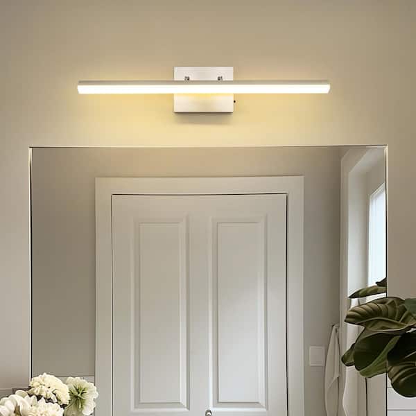 24-Watt 1-Light Nickel Vanity Light, 24 in. Integrated LED Wall Sconce for Bathroom, Modern Matte Black Light Bar