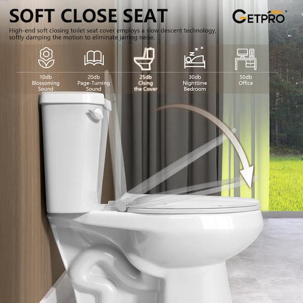 2-Piece 1.28 GPF Toilets Single Flush Round Soft close Toilet in White Seat Included 12 Rough-in Bathroom Toilet