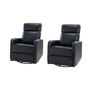 Manuel Navy Swivel Artificial Leather Recliner with Tufted Back (Set of 2)