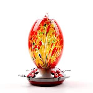 Red Outdoor Hand Blown Glass Hummingbird Feeder 25 oz. with 4 Feeding Ports (1-Pack)