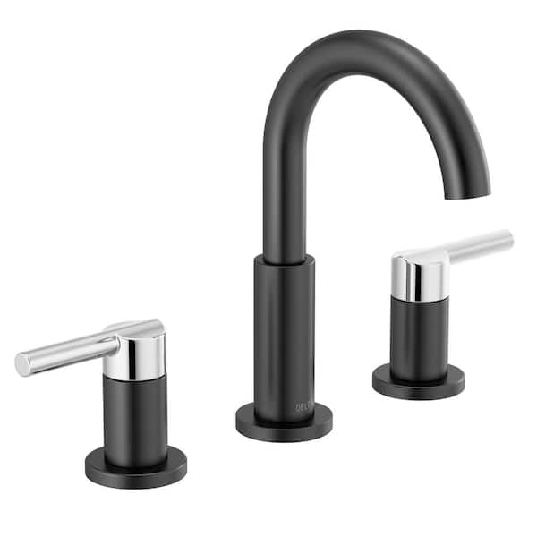 Delta Nicoli J-Spout 8 in. Widespread Double-Handle Bathroom Faucet in Matte Black/Chrome