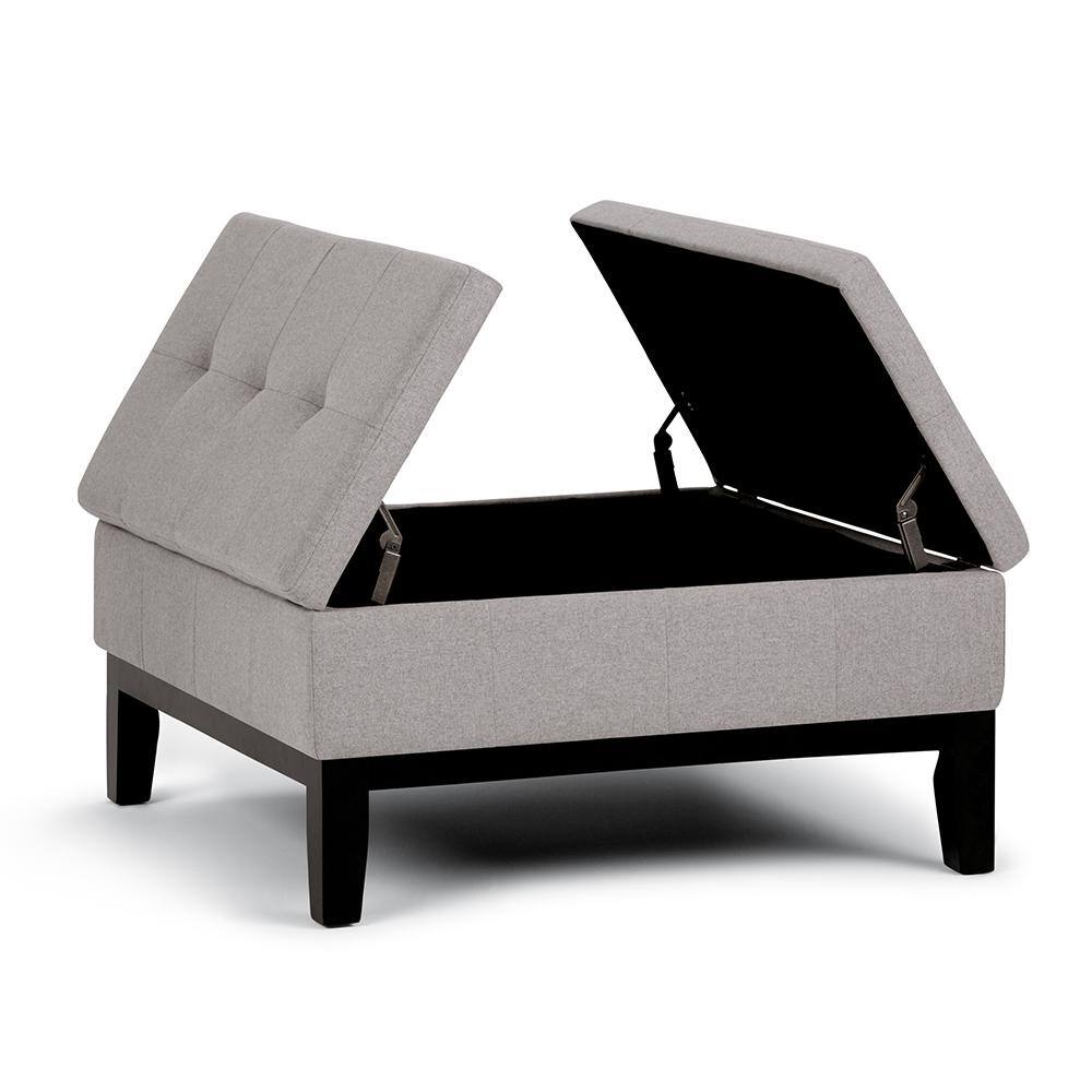 Cloud Grey Linen Contemporary Square Tufted Storage Ottoman