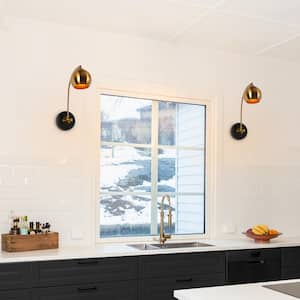 Adjustable 1-Light Brass Wall Sconce Lighting, Modern Black Wall Light, Farmhouse Light Fixtures for Bedroom, Hallway