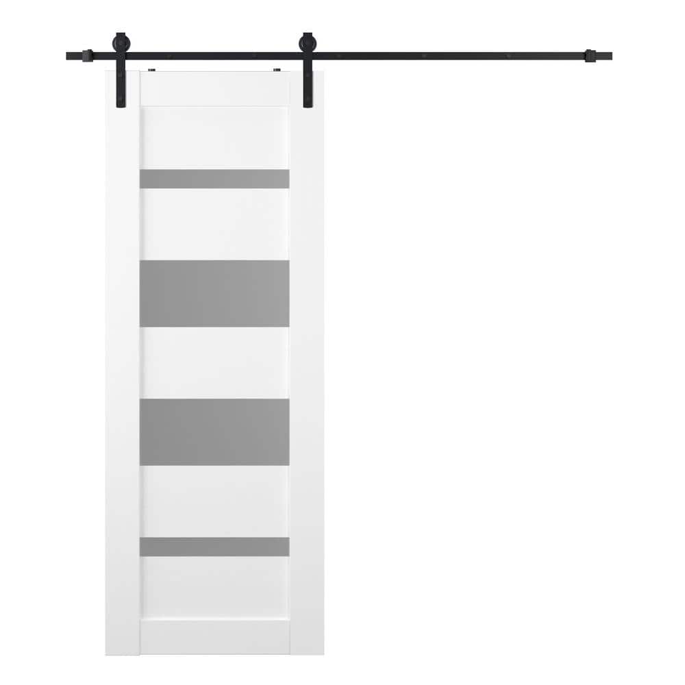 Mirella 24 in. x 96 in. 5-Lite Frosted Glass Bianco Noble Wood Composite Sliding Barn Door with Hardware Kit price history on PriceWatchPro