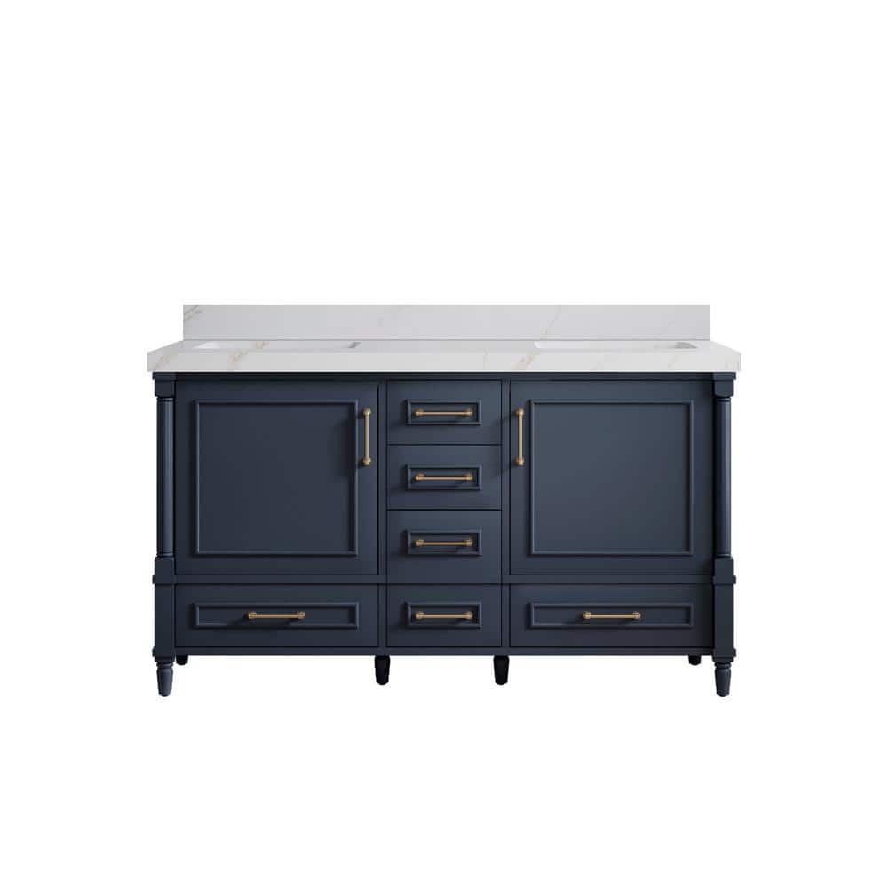 Hudson 60 in. W x 22 in. D x 36 in. H Double Sink Bath Vanity in Navy Blue with 2 in. Calacatta Sienna qt. Top price history on PriceWatchPro