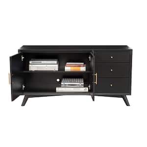 Flynn Black Wood 58 in. W Sideboard with Solid Wood, Drawers