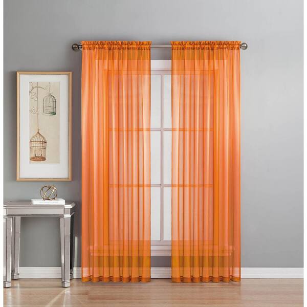 Window Elements Sheer Diamond Sheer Orange Rod Pocket Extra Wide Curtain Panel, 56 in. W x 84 in. L