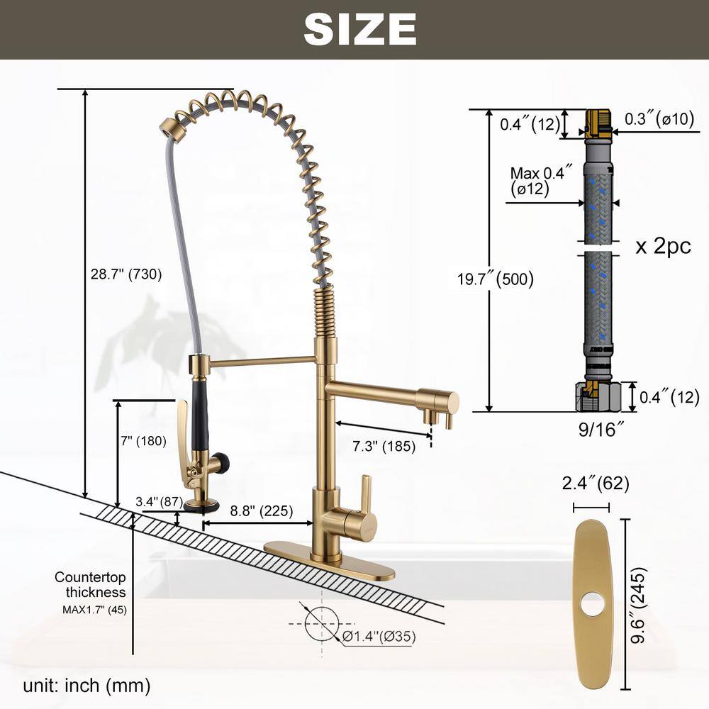 Gold Deck Mounted Double Handle Pull Down Sprayer Kitchen Faucet