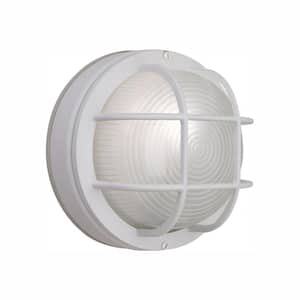 8 in. White Round 1-Light Outdoor Bulkhead Wall Lamp