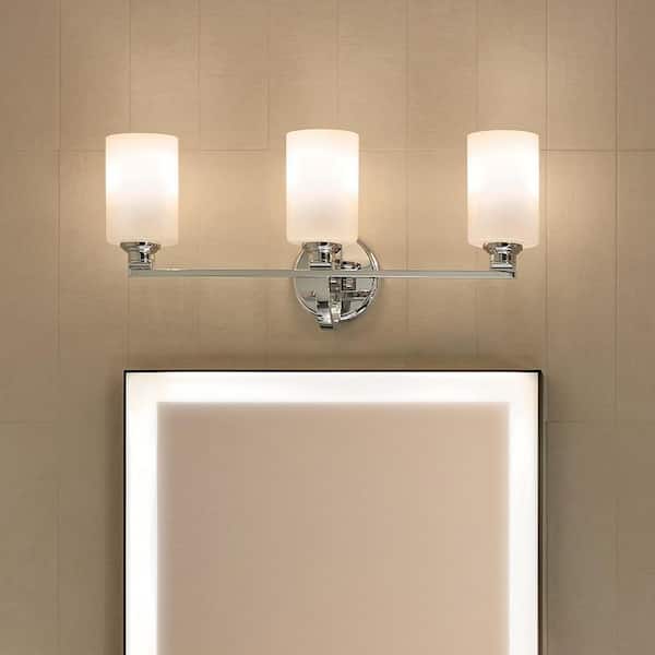 KICHLER Gioe 24.25 in. 3-Light Vanity Light with Opal Glass in Chrome ...
